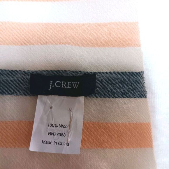 J Crew 100% Wool Scarf Striped Peach White Blue - Picture 7 of 11